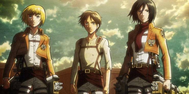 Eren Armin y Mikasa