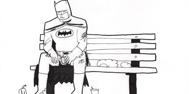 Sad Batman on Park Bench