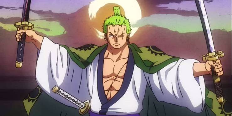 Zoro travestito da samurai con due spade
