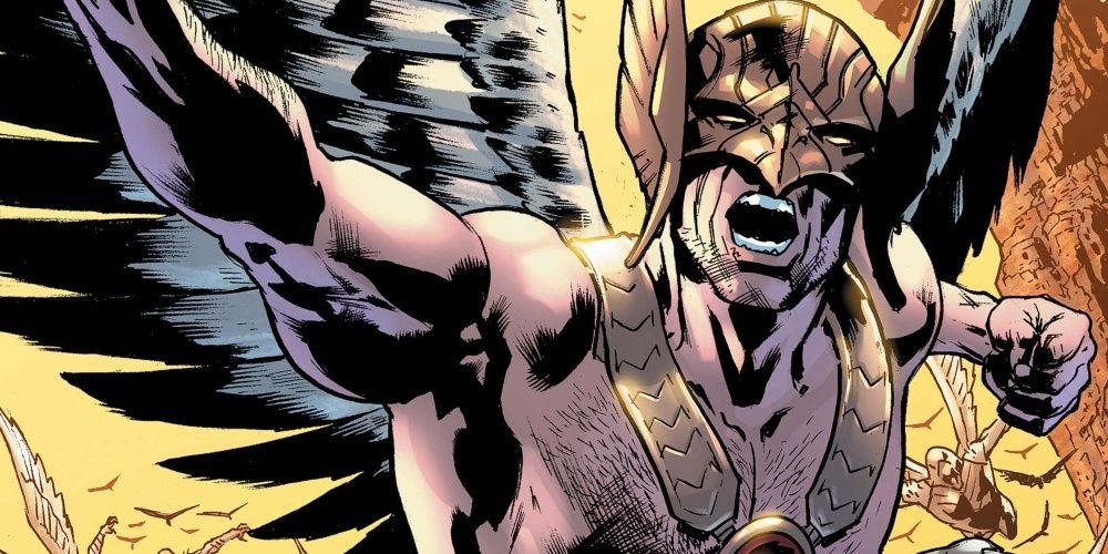 Hawkman from DC Comics with mace raised in air