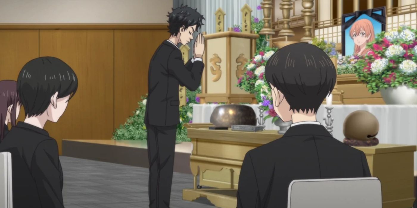 Takemichi giving his respect at Hinatas funeral 1