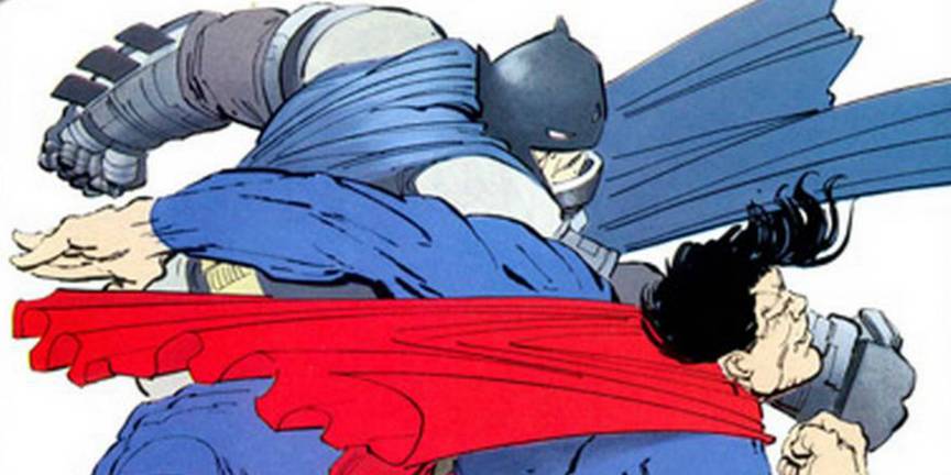 Batman Punching Superman in DARK KNIGHT RETURNS