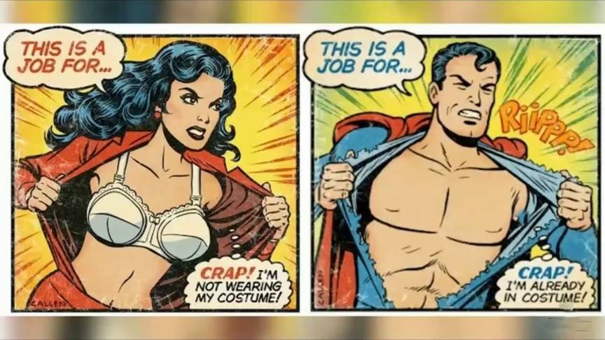 Superman vs Wonder Woman removing costume.